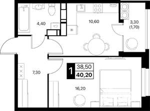 1-к квартира, вторичка, 40м2, 20/20 этаж