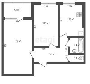 2-к квартира, вторичка, 58м2, 8/9 этаж