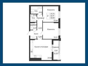 2-к квартира, вторичка, 69м2, 7/8 этаж