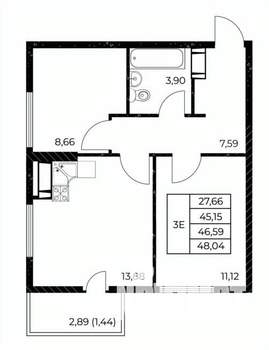 2-к квартира, вторичка, 48м2, 15/25 этаж