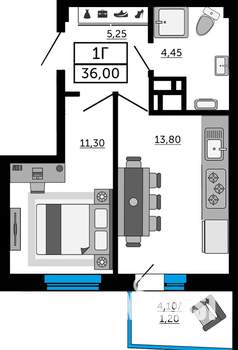 1-к квартира, вторичка, 36м2, 12/19 этаж