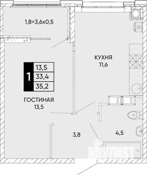 1-к квартира, вторичка, 35м2, 4/24 этаж