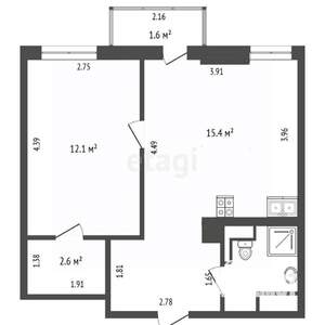 1-к квартира, вторичка, 40м2, 4/25 этаж
