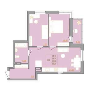 2-к квартира, строящийся дом, 65м2, 10/22 этаж