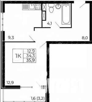 1-к квартира, сданный дом, 36м2, 10/18 этаж