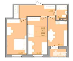 2-к квартира, вторичка, 69м2, 2/22 этаж
