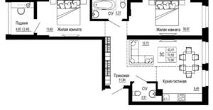 3-к квартира, вторичка, 75м2, 3/26 этаж