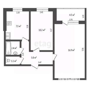 2-к квартира, вторичка, 45м2, 1/16 этаж