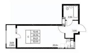 Студия квартира, строящийся дом, 32м2, 7/25 этаж