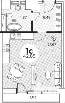 1-к квартира, вторичка, 44м2, 10/14 этаж
