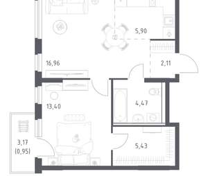 1-к квартира, вторичка, 49м2, 10/17 этаж