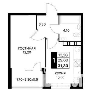 1-к квартира, вторичка, 31м2, 8/12 этаж