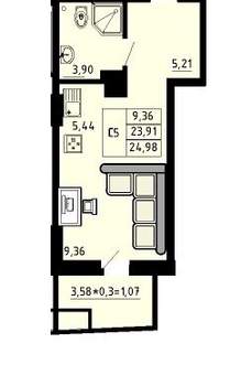 Студия квартира, вторичка, 25м2, 14/25 этаж