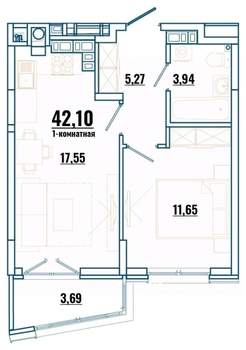 1-к квартира, строящийся дом, 42м2, 3/4 этаж