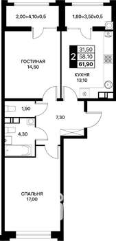 2-к квартира, вторичка, 62м2, 5/20 этаж