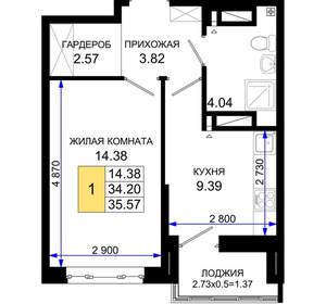 1-к квартира, вторичка, 36м2, 21/25 этаж