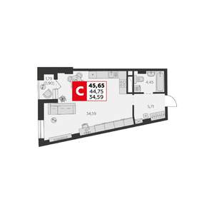 1-к квартира, вторичка, 46м2, 8/22 этаж