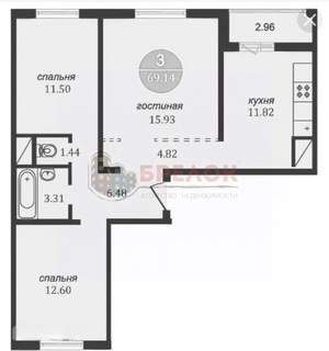 3-к квартира, вторичка, 68м2, 5/14 этаж