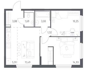 2-к квартира, вторичка, 52м2, 3/17 этаж