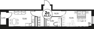 2-к квартира, строящийся дом, 46м2, 25/25 этаж