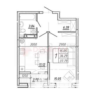 1-к квартира, вторичка, 34м2, 4/14 этаж