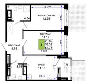 2-к квартира, вторичка, 55м2, 17/25 этаж