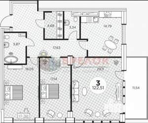 3-к квартира, вторичка, 122м2, 5/14 этаж