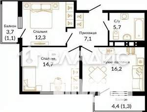 2-к квартира, вторичка, 56м2, 13/16 этаж