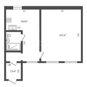 1-к квартира, вторичка, 50м2, 1/3 этаж