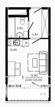 Студия квартира, вторичка, 25м2, 8/19 этаж