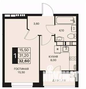 1-к квартира, строящийся дом, 33м2, 3/12 этаж