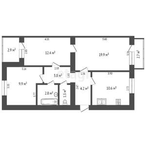 3-к квартира, вторичка, 70м2, 2/5 этаж