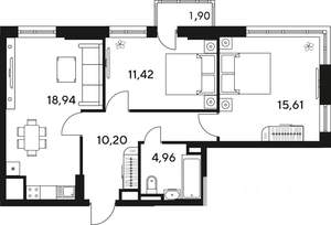 3-к квартира, строящийся дом, 64м2, 10/25 этаж