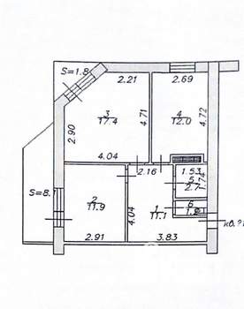 2-к квартира, вторичка, 56м2, 8/17 этаж
