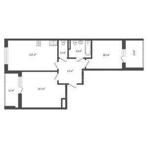 2-к квартира, вторичка, 60м2, 6/13 этаж