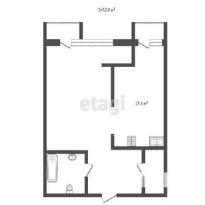 1-к квартира, вторичка, 52м2, 3/9 этаж