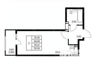 Студия квартира, вторичка, 32м2, 7/25 этаж
