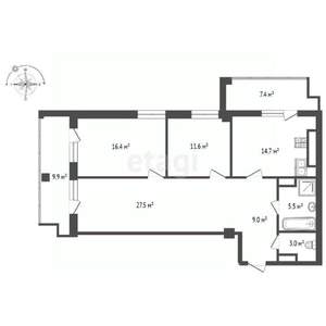 3-к квартира, вторичка, 95м2, 19/23 этаж