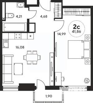 2-к квартира, вторичка, 42м2, 24/25 этаж