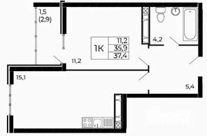 1-к квартира, вторичка, 37м2, 4/18 этаж