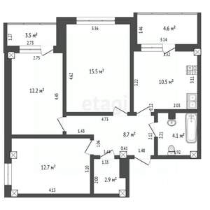 3-к квартира, вторичка, 67м2, 2/9 этаж
