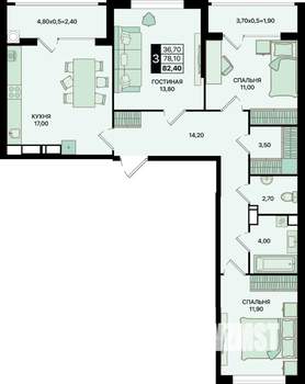 3-к квартира, вторичка, 82м2, 13/15 этаж