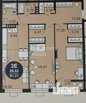3-к квартира, вторичка, 91м2, 9/10 этаж