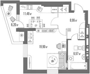 1-к квартира, вторичка, 54м2, 17/23 этаж