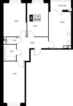 3-к квартира, вторичка, 79м2, 7/12 этаж