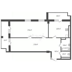 3-к квартира, сданный дом, 87м2, 19/23 этаж