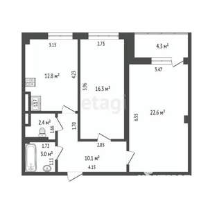 2-к квартира, вторичка, 67м2, 5/18 этаж