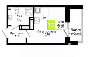 Студия квартира, вторичка, 22м2, 13/20 этаж
