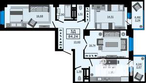 3-к квартира, вторичка, 84м2, 15/24 этаж