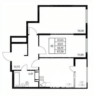 2-к квартира, вторичка, 67м2, 20/25 этаж
